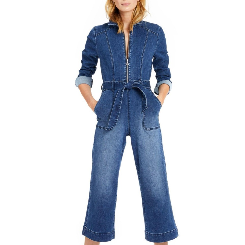 INC International Concepts Blue Wide-Leg Cropped Jumpsuit